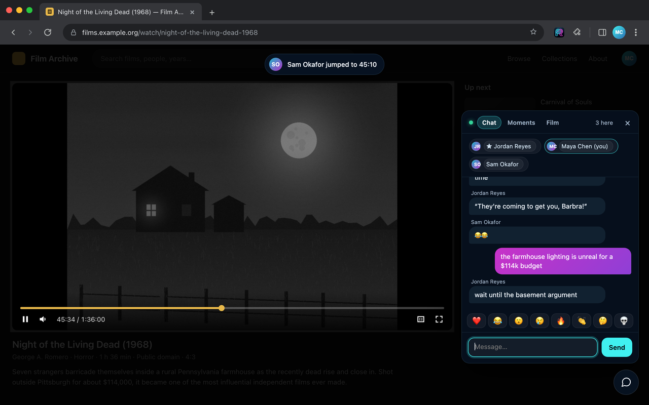 ReelSync syncing a film with the floating chat open